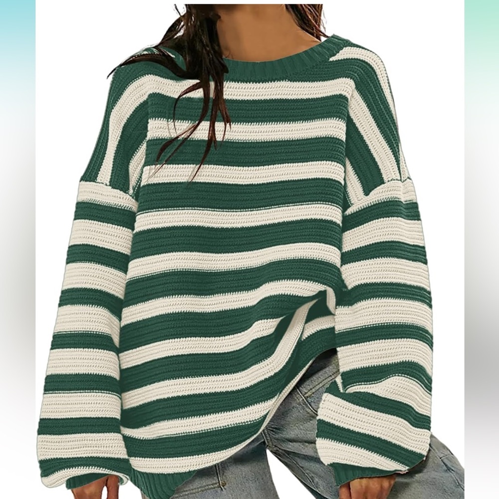 COPY - Textured Striped Green Oversized Knit Sweater💚